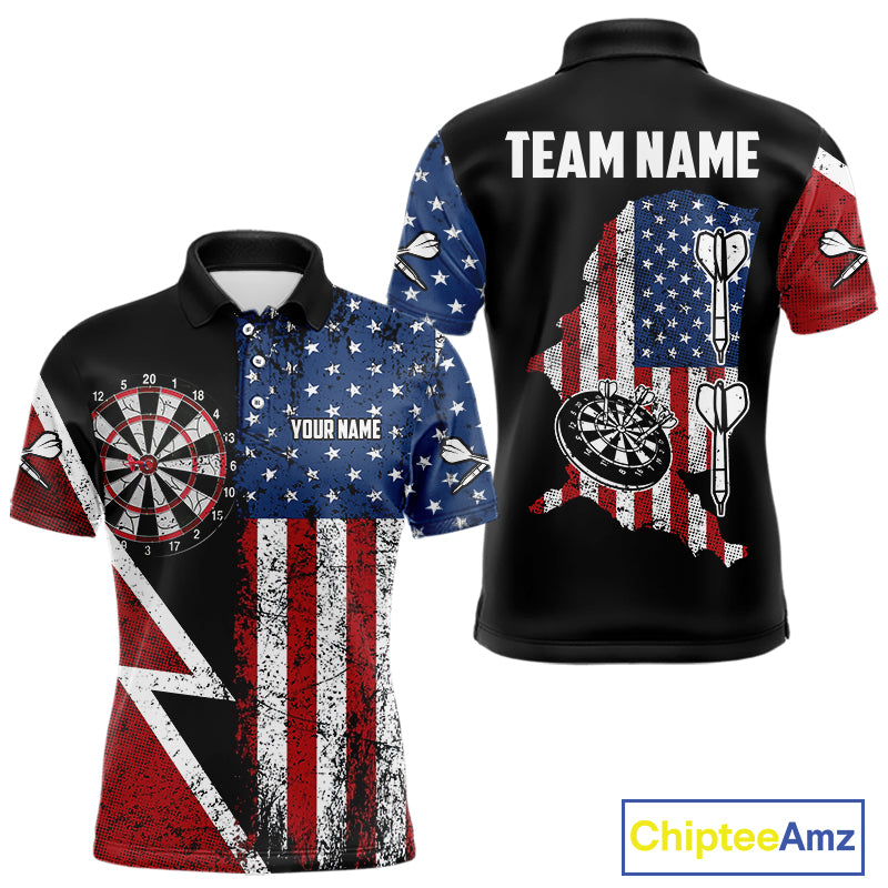 Personalized Grunge American Flag Men's Dart Shirts Custom Patriotic Darts Team Jersey Polo & 1/4 Zip TDM4907