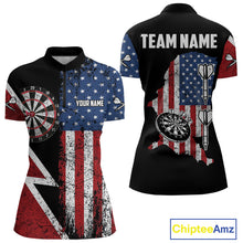 Load image into Gallery viewer, Personalized Grunge American Flag Women&#39;s Dart Shirts Custom Patriotic Darts Team Jersey Polo &amp; 1/4 Zip TDM4907