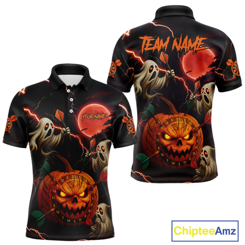 Funny Ghostly Pumpkin Dartboard Halloween Darts Shirt For Men Custom Darts Jersey, Best Darts Gift TDM4910