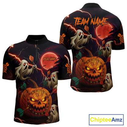 Funny Ghostly Pumpkin Dartboard Halloween Darts Shirt For Men Custom Darts Jersey, Best Darts Gift TDM4910