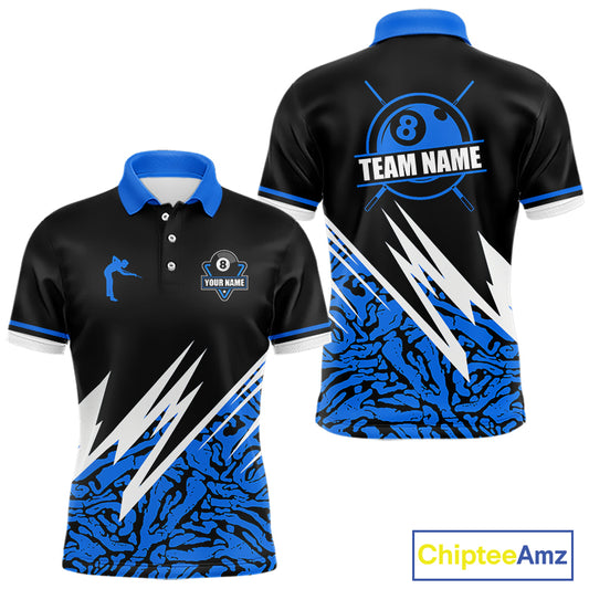 Personalized 8 Ball Billiard Jersey For Men Custom Black And Blue Pool Team Shirt Polo & 1/4 Zip TDM5339
