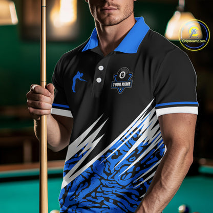 Personalized 8 Ball Billiard Jersey For Men Custom Black And Blue Pool Team Shirt Polo & 1/4 Zip TDM5339