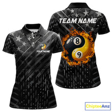 Load image into Gallery viewer, Black US Flag Ying And Yang 8 Ball &amp; 9 Ball Custom Billiard Shirts For Women Funny Billiard Jerseys  TDM3357