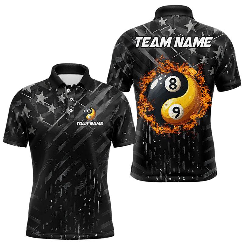 Black US Flag Ying And Yang 8 Ball & 9 Ball Custom Billiard Shirts For Men Funny Billiard Jerseys  TDM3357