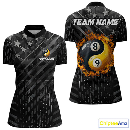 Black US Flag Ying And Yang 8 Ball & 9 Ball Custom Billiard Shirts For Women Funny Billiard Jerseys  TDM3357
