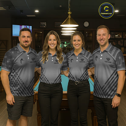 Personalized Grey US Flag 8 Ball Billiard Shirt For Men Custom Billiard Team Shirt, Pool Jerseys TDM5608