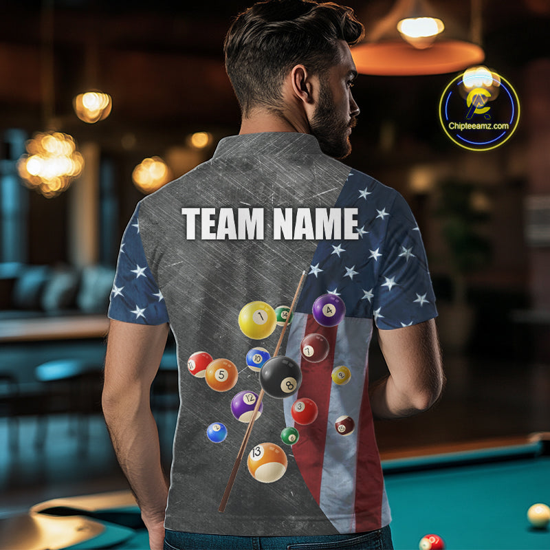 Grunge American Flag Patriotic Billiard Shirts For Men Custom 3D Billiard Balls Pool Team Jerseys TDM5616