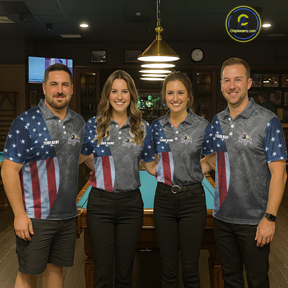 Grunge American Flag Patriotic Billiard Shirts For Men Custom 3D Billiard Balls Pool Team Jerseys TDM5616