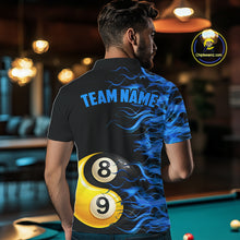 Load image into Gallery viewer, Blue Flaming 8 &amp; 9 Ball Yin-Yang Billiard Shirt For Men Custom Pool Team Jersey Polo &amp; 1/4 Zip TDM5984