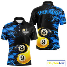 Load image into Gallery viewer, Blue Flaming 8 &amp; 9 Ball Yin-Yang Billiard Shirt For Men Custom Pool Team Jersey Polo &amp; 1/4 Zip TDM5984