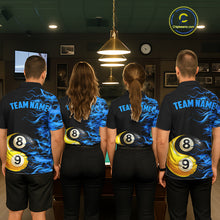 Load image into Gallery viewer, Blue Flaming 8 &amp; 9 Ball Yin-Yang Billiard Shirt For Men Custom Pool Team Jersey Polo &amp; 1/4 Zip TDM5984