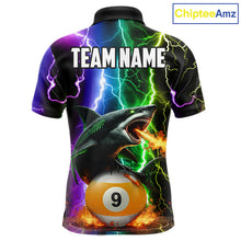 Load image into Gallery viewer, Colorful Lightning Shark 8 &amp; 9 Ball Billiard Shirt For Men Custom Pool Team Jersey Polo &amp; 1/4 Zip TDM5985