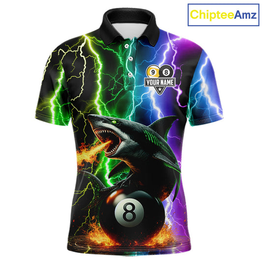 Colorful Lightning Shark 8 & 9 Ball Billiard Shirt For Men Custom Pool Team Jersey Polo & 1/4 Zip TDM5985