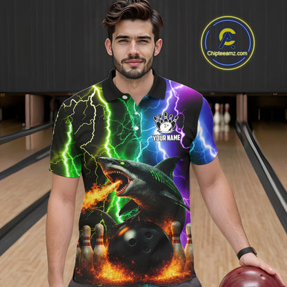 Colorful Lightning Shark Bowling Jersey For Men Custom Bowling Shirt Team Polo & Quarter Zip TDM5988