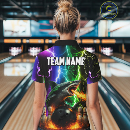Colorful Lightning Shark Bowling Jersey For Women Custom Bowling Shirt Team Polo & Quarter Zip TDM5988