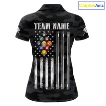 Load image into Gallery viewer, Personalized Camouflage US Flag Billiard Shirt For Women, 9 Ball Pool Team Jersey Polo &amp; 1/4 Zip TDM5992