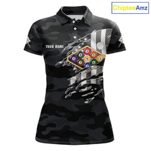 Load image into Gallery viewer, Personalized Camouflage US Flag Billiard Shirt For Women, 9 Ball Pool Team Jersey Polo &amp; 1/4 Zip TDM5992