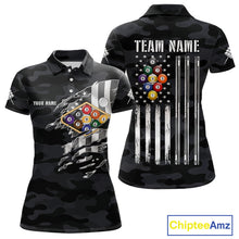 Load image into Gallery viewer, Personalized Camouflage US Flag Billiard Shirt For Women, 9 Ball Pool Team Jersey Polo &amp; 1/4 Zip TDM5992