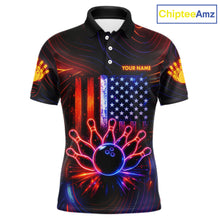 Load image into Gallery viewer, Custom Neon American Flag Bowling Shirt For Men, Patriotic Bowling Team Jersey Polo &amp; 1/4 Zip TDM6221