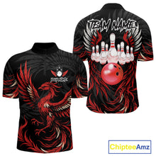 Load image into Gallery viewer, Black and red phoenix wings bowling quarter zip shirt for men.