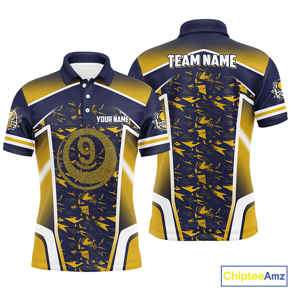 Personalized Name Yellow 9 Ball Pool Abstract Billiard Shirts For Men Team League Billiard Jerseys TDM2147