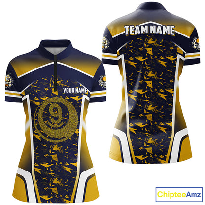 Personalized Name Yellow 9 Ball Pool Abstract Billiard Shirts For Women Team League Billiard Jerseys TDM2147