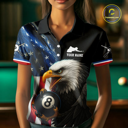 American Flag Eagle 8 Ball & 9 Ball Billiard Shirt For Women Custom Patriotic Billiard Jersey TDM4477