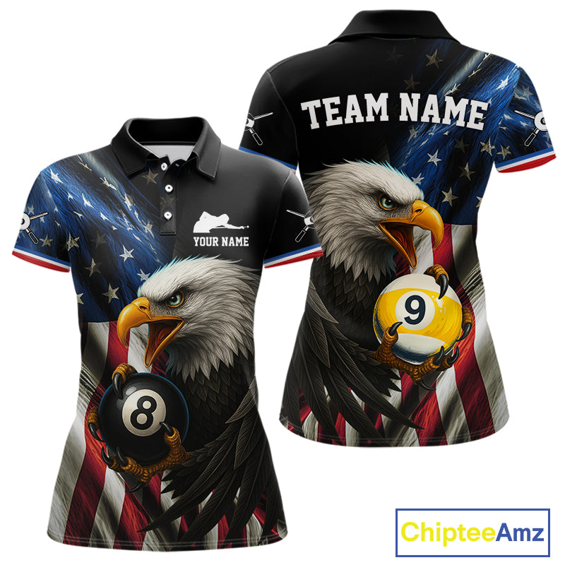 American Flag Eagle 8 Ball & 9 Ball Billiard Shirt For Women Custom Patriotic Billiard Jersey TDM4477