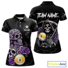 Load image into Gallery viewer, Personalized Purple Funny Skull Roses 9 Ball Billiard Shirt For Women Custom Pool Team Shirt Design TDM4478