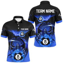 Load image into Gallery viewer, Blue Grim Reaper Flame 8 Ball Pool Billiard Shirts For Men Custom Billiard League Team Jerseys TDM2646