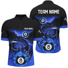 Load image into Gallery viewer, Blue Grim Reaper Flame 8 Ball Pool Billiard Shirts For Men Custom Billiard League Team Jerseys TDM2646