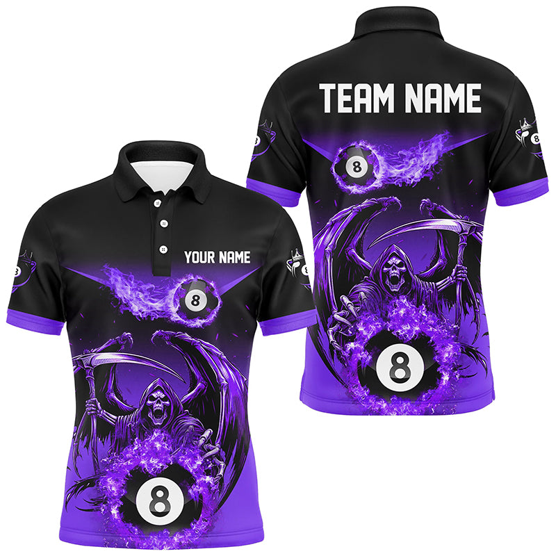 Purple Grim Reaper Flame 8 Ball Pool Billiard Shirts For Men Custom Billiard League Team Jerseys TDM2647