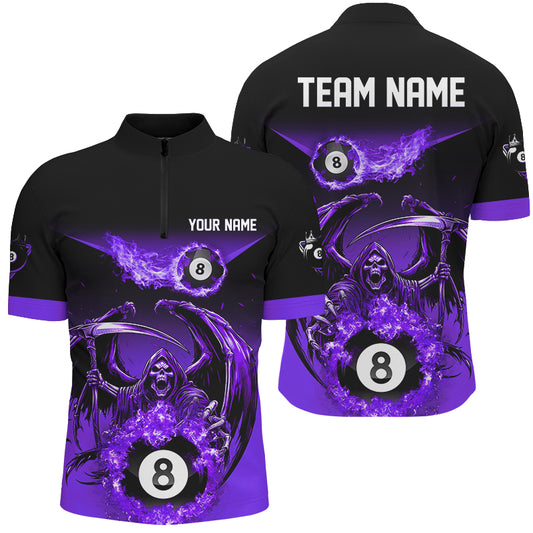 Purple Grim Reaper Flame 8 Ball Pool Billiard Shirts For Men Custom Billiard League Team Jerseys TDM2647