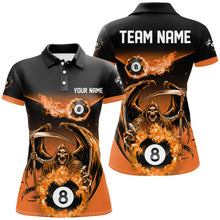 Load image into Gallery viewer, Orange Grim Reaper Flame 8 Ball Pool Billiard Shirts For Women Custom Billiard League Team Jerseys TDM2648