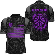 Load image into Gallery viewer, Personalized Purple Retro US Flag Patriotic Men Dart Shirts, Crack Pattern Grunge Dart Jerseys TDM2650