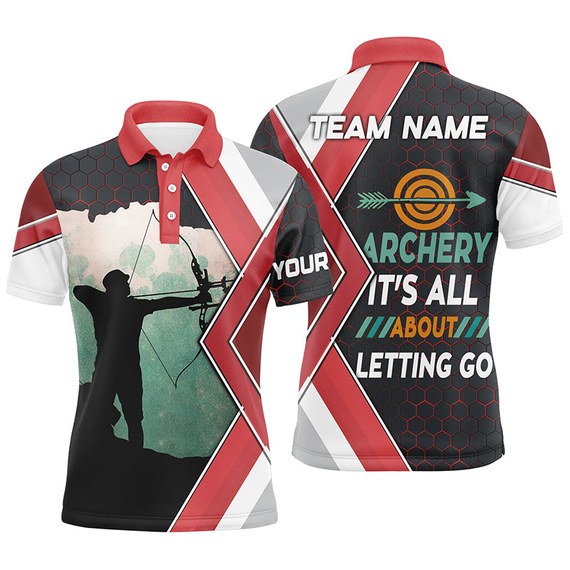 Archery It's All About Letting Go Custom Name Men Polo Shirts, Funny Bow Archery Jerseys Shirts TDM0472