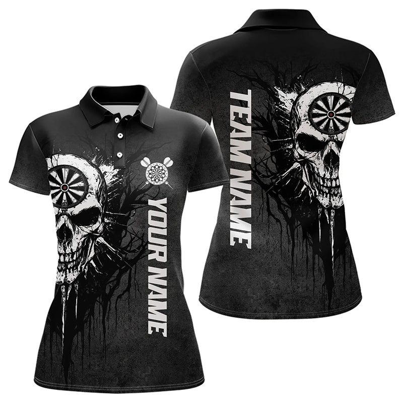 Personalized Black White Dark Skull Darts Polo & Quarter Zip Custom Dart Shirts For Women Dart Jersey TDM3370