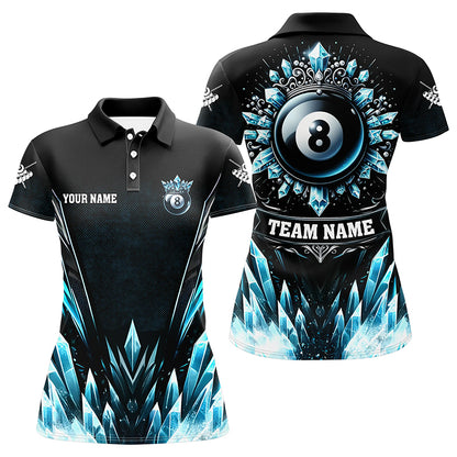 Personalized 3D Blue Icy Funny 8 Ball Pool Crown Women Billiard Polo Shirts Custom Billiard Jerseys TDM1169