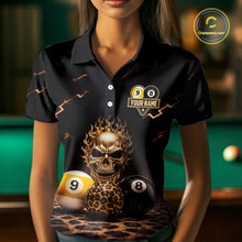 Load image into Gallery viewer, Black And Golden 8 Ball &amp; 9 Ball Skull Billiard Shirt For Women Custom Leopard Pool Team Jersey TDM5997