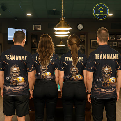 Black And Golden 8 Ball & 9 Ball Skull Billiard Shirt For Women Custom Leopard Pool Team Jersey TDM5997