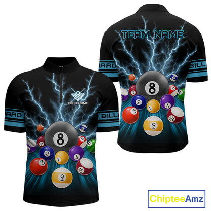 Blue Glowing Electric Billiard Shirts For Men Custom Billiard Jersey Team Polo & Quarter Zip TDM3818