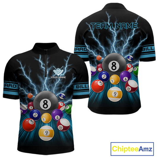 Blue Glowing Electric Billiard Shirts For Men Custom Billiard Jersey Team Polo & Quarter Zip TDM3818