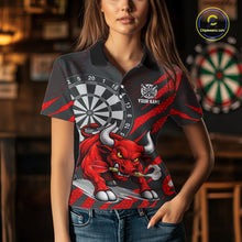 Load image into Gallery viewer, Black And Red Funny Bull Darts Shirt For Women Custom Darts Team Jersey Polo &amp; Quarter Zip Shirt TDM6237