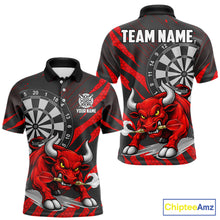 Load image into Gallery viewer, Black And Red Funny Bull Darts Shirt For Men Custom Darts Team Jersey Polo &amp; Quarter Zip Shirt TDM6237
