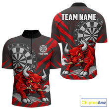 Load image into Gallery viewer, Black And Red Funny Bull Darts Shirt For Men Custom Darts Team Jersey Polo &amp; Quarter Zip Shirt TDM6237