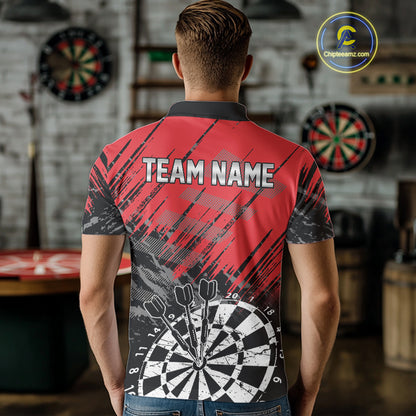 Red Black Grunge Darts Shirts For Men Custom Dart Jersey With Pocket Option TDM4107
