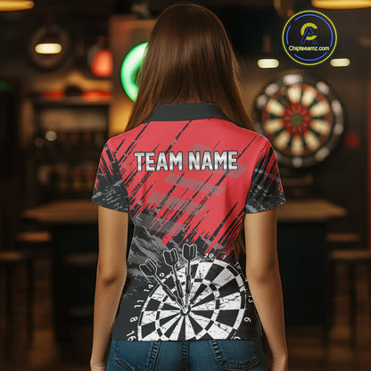 Red Black Grunge Darts Shirts For Women Custom Dart Jersey With Pocket Option TDM4107