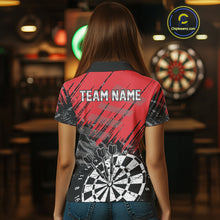 Load image into Gallery viewer, Red Black Grunge Darts Shirts For Women Custom Dart Jersey With Pocket Option TDM4107