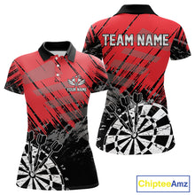 Load image into Gallery viewer, Red Black Grunge Darts Shirts For Women Custom Dart Jersey With Pocket Option TDM4107