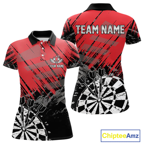Red Black Grunge Darts Shirts For Women Custom Dart Jersey With Pocket Option TDM4107